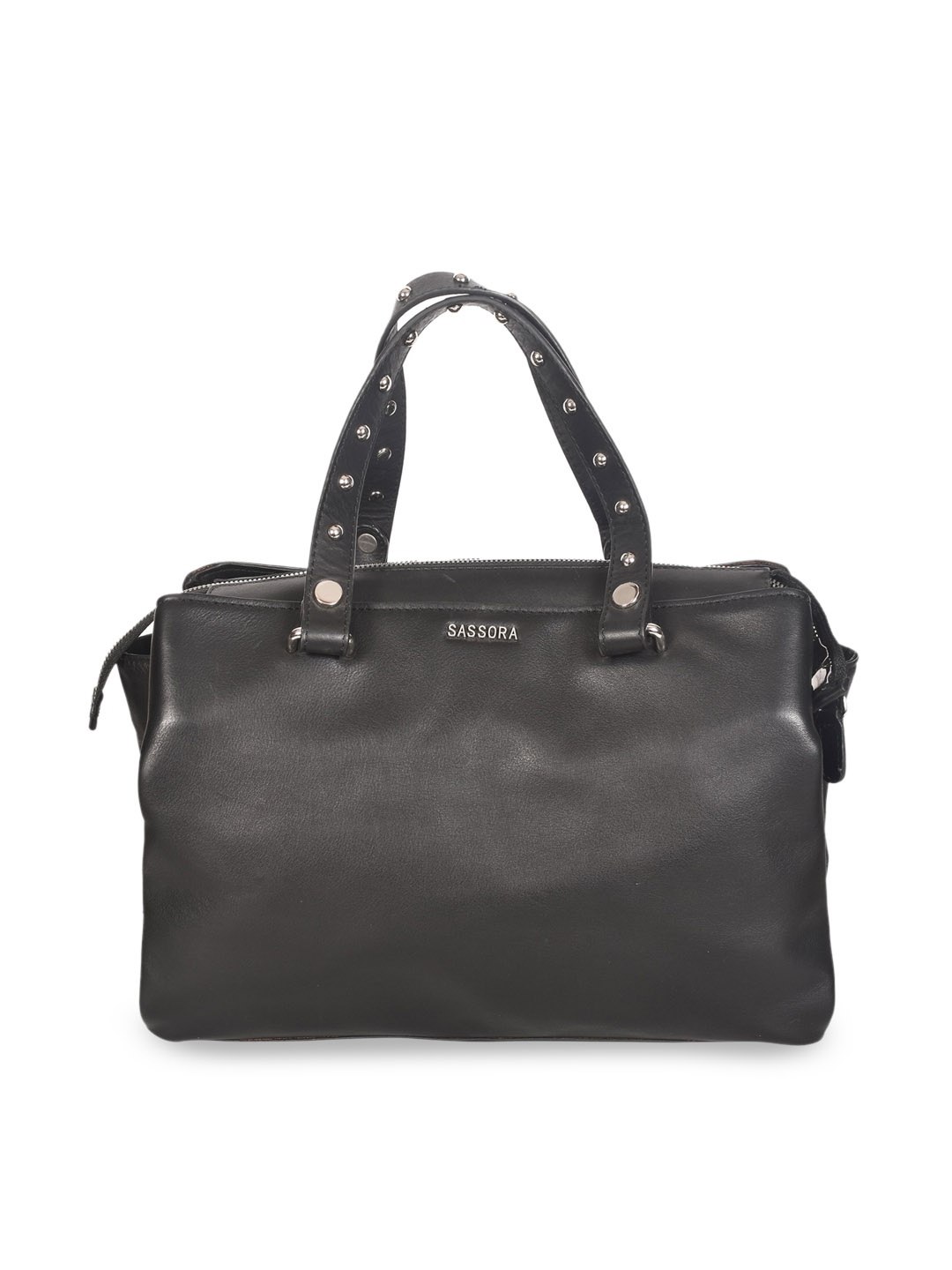 

Sassora Black Leather Structured Shoulder Bag