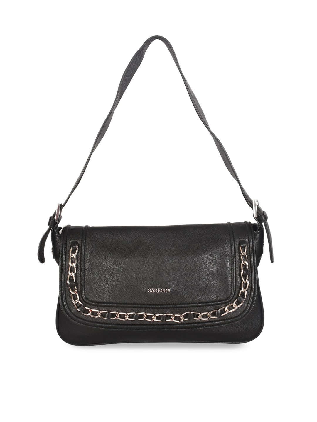 

Sassora Black Leather Structured Shoulder Bag