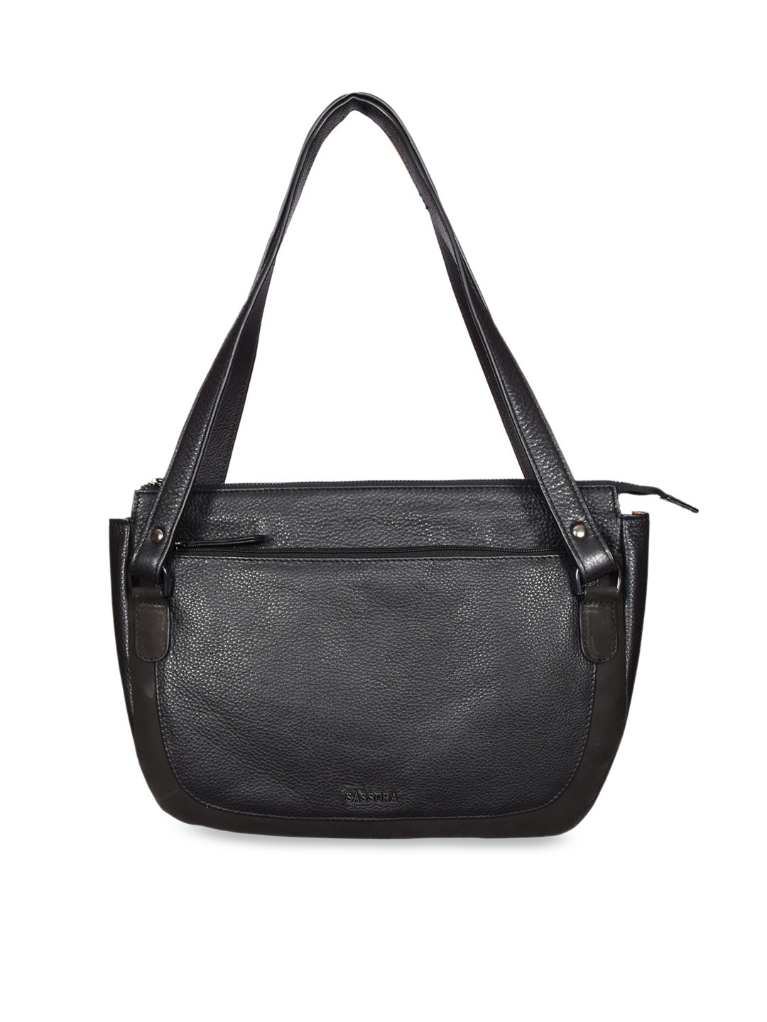 

Sassora Black Leather Oversized Structured Shoulder Bag