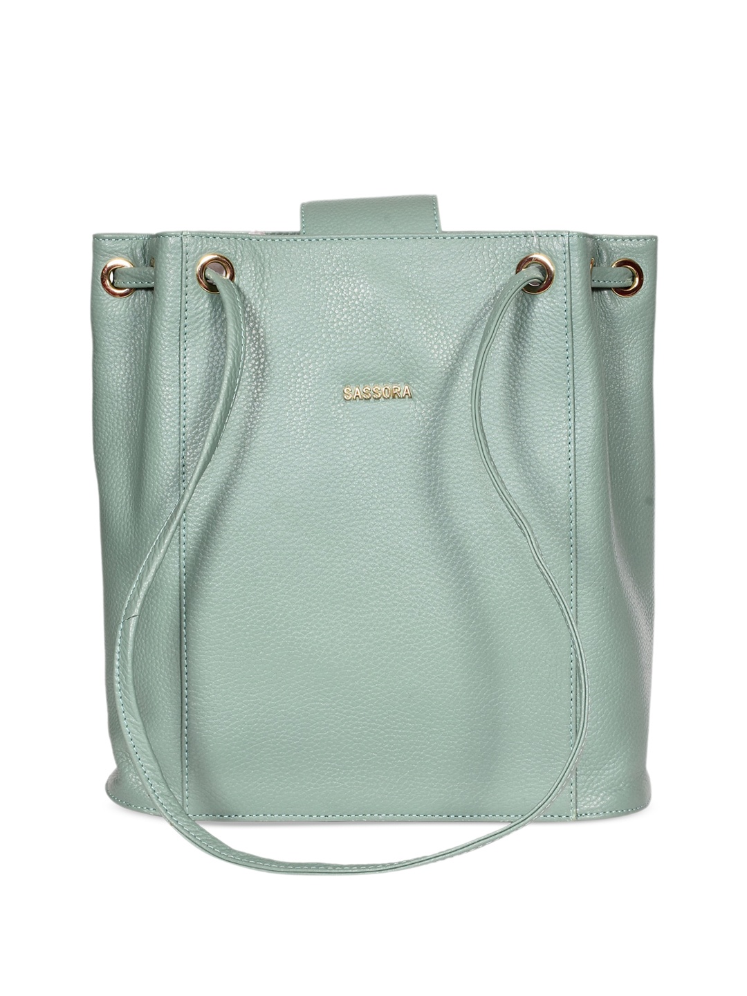 

Sassora Green Leather Bucket Sling Bag with Tasselled