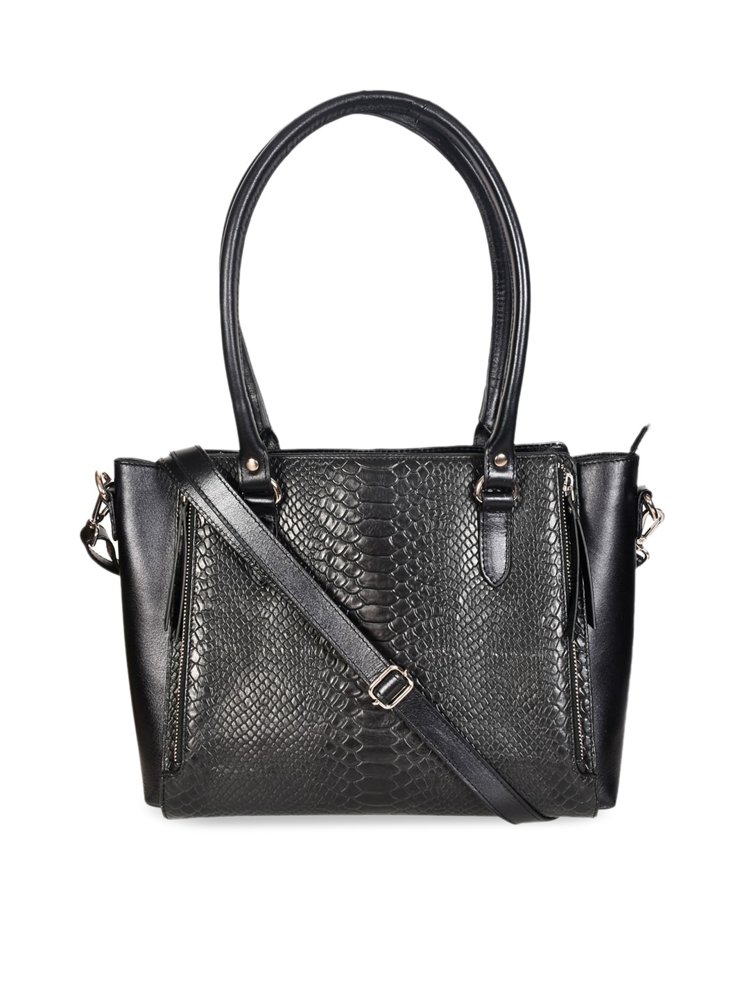 

Sassora Black Animal Textured Leather Swagger Shoulder Bag