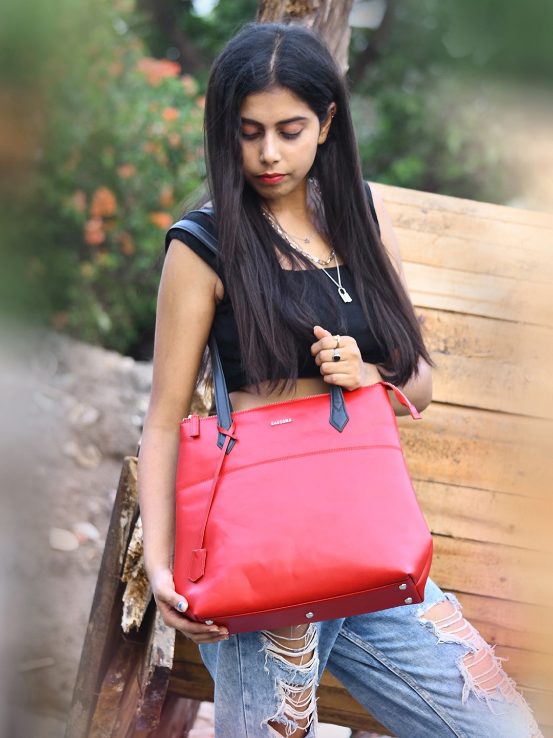 

Sassora Leather Shoulder Bag Handbags, Coral