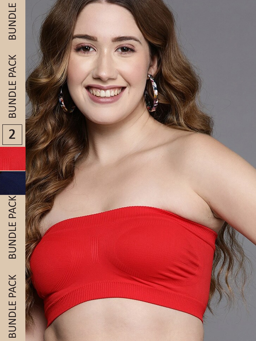 

Inddus Navy Blue & Red Pack of 2 Bandeau Bra