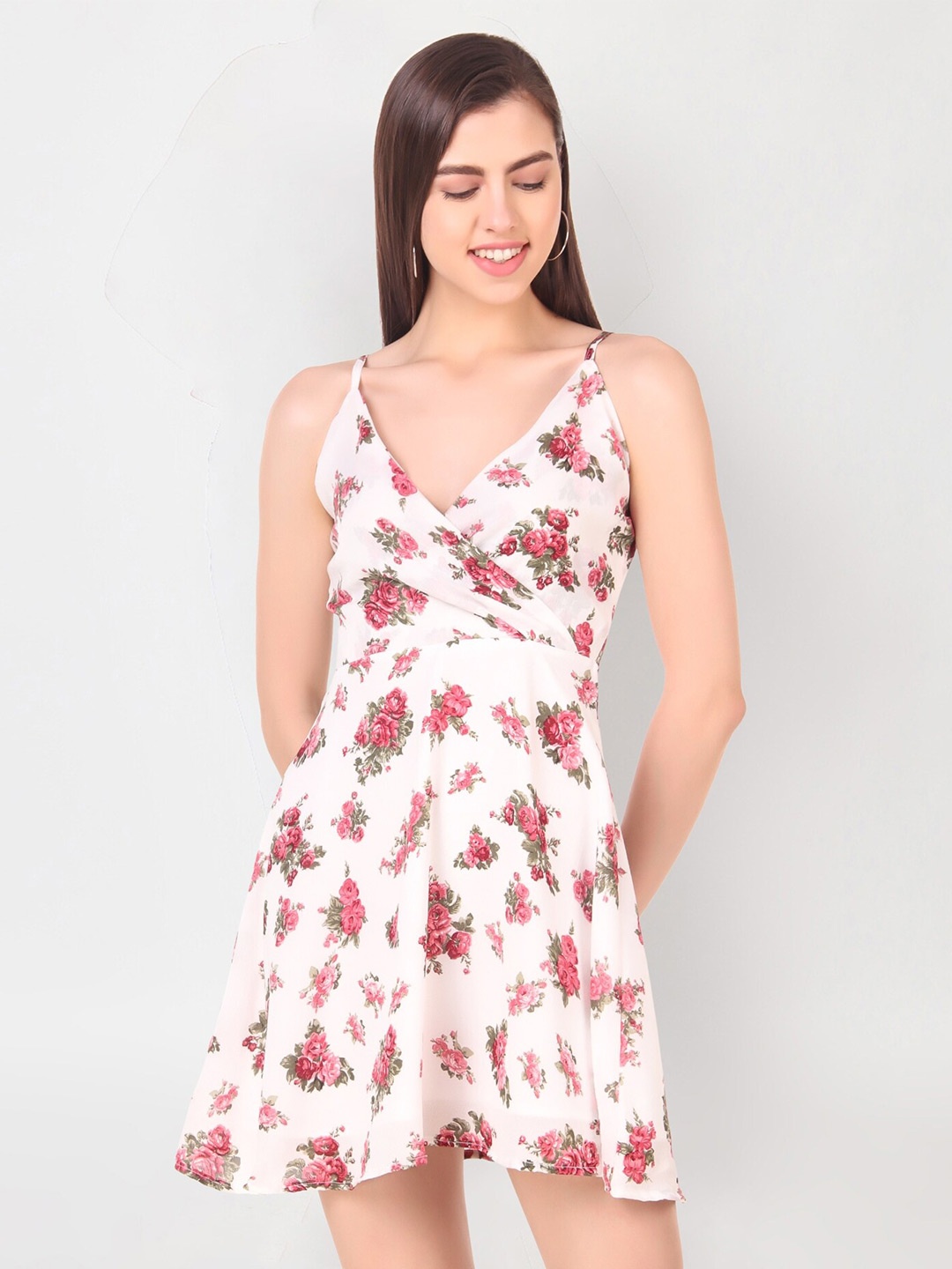 

Womenster White Floral Printed Wrap Dress