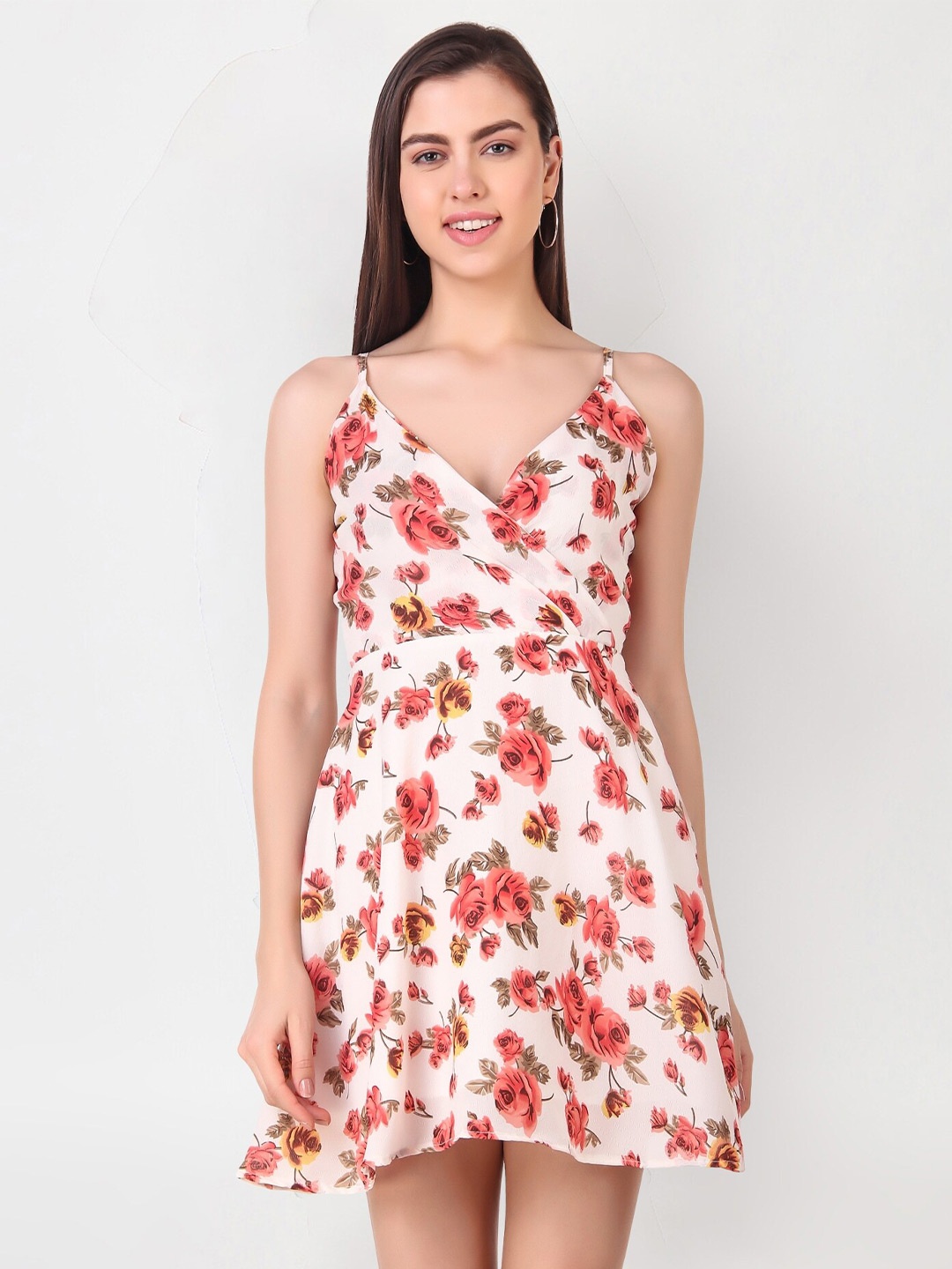 

Womenster White Floral Printed Wrap Dress