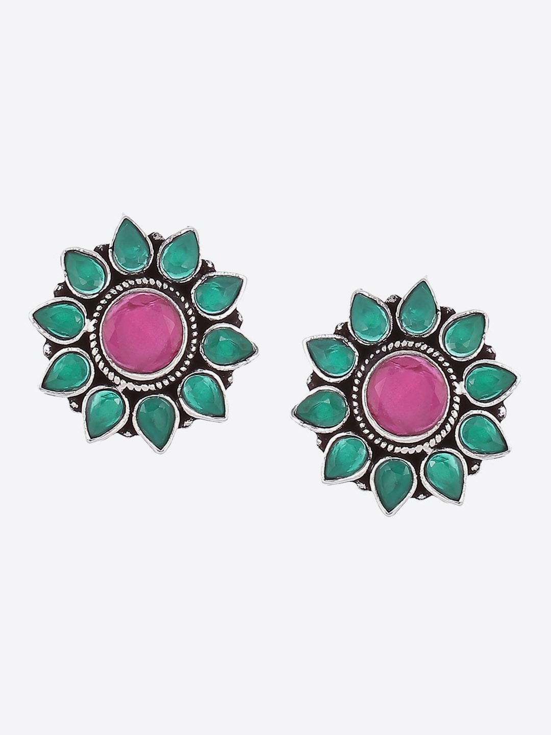 

Biba Green & Pink Silver Plated Contemporary Studs Earrings