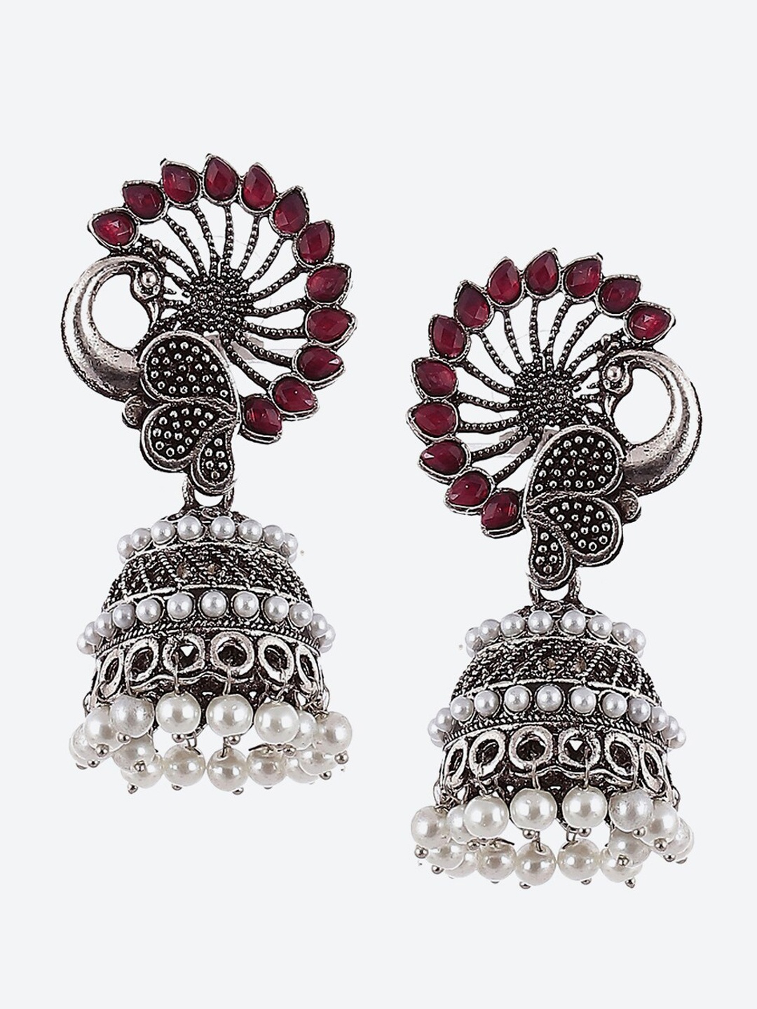 

Biba Pink Silver Plated Peacock Shaped Jhumkas Earrings