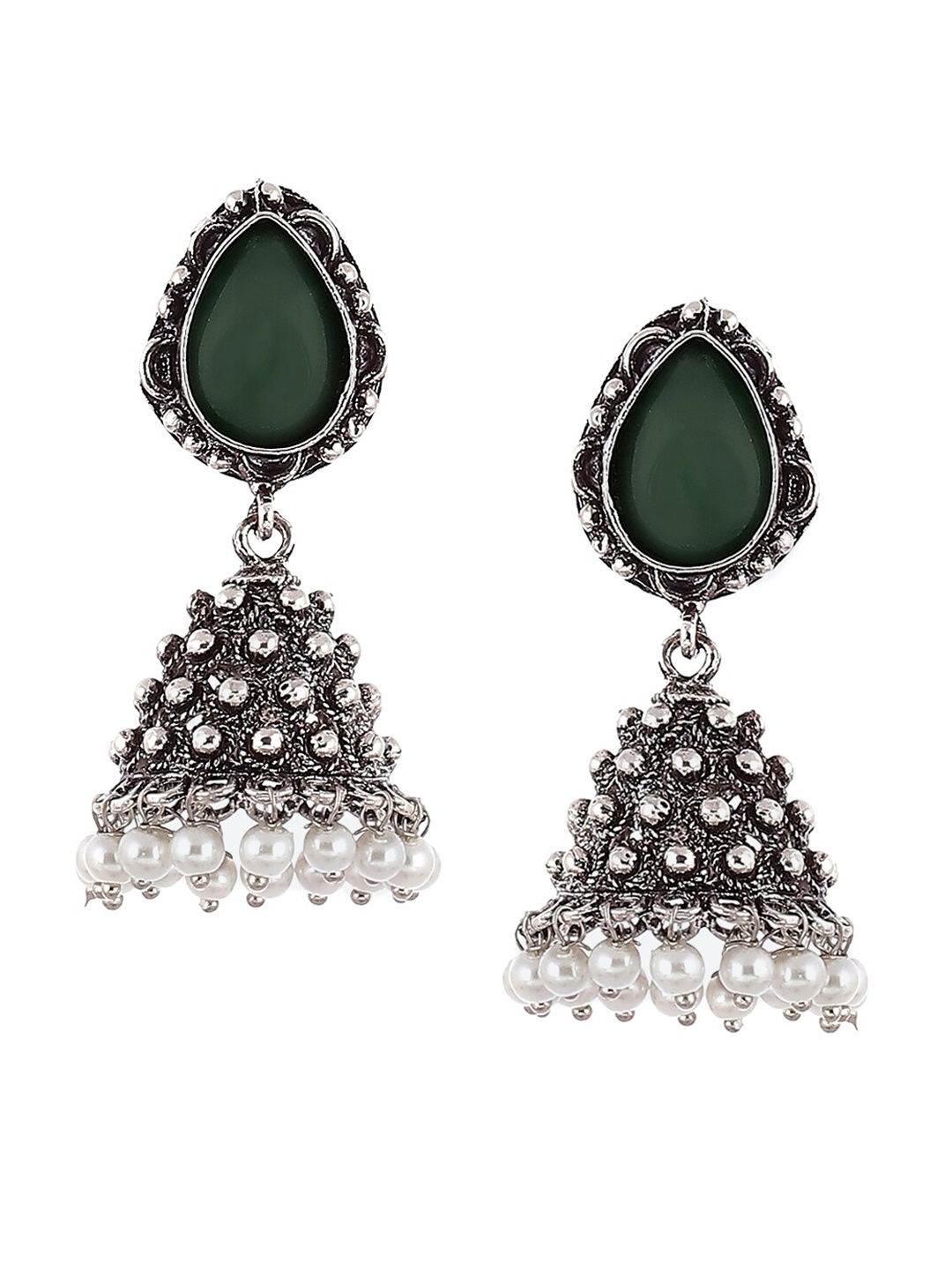 

Biba Green Silver Plated Contemporary Jhumkas Earrings
