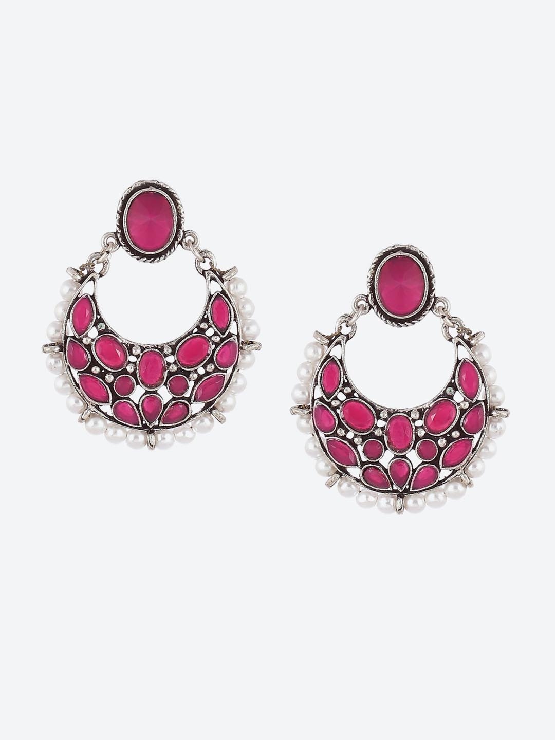 

Biba Pink Silver Plated Contemporary Chandbalis Earrings