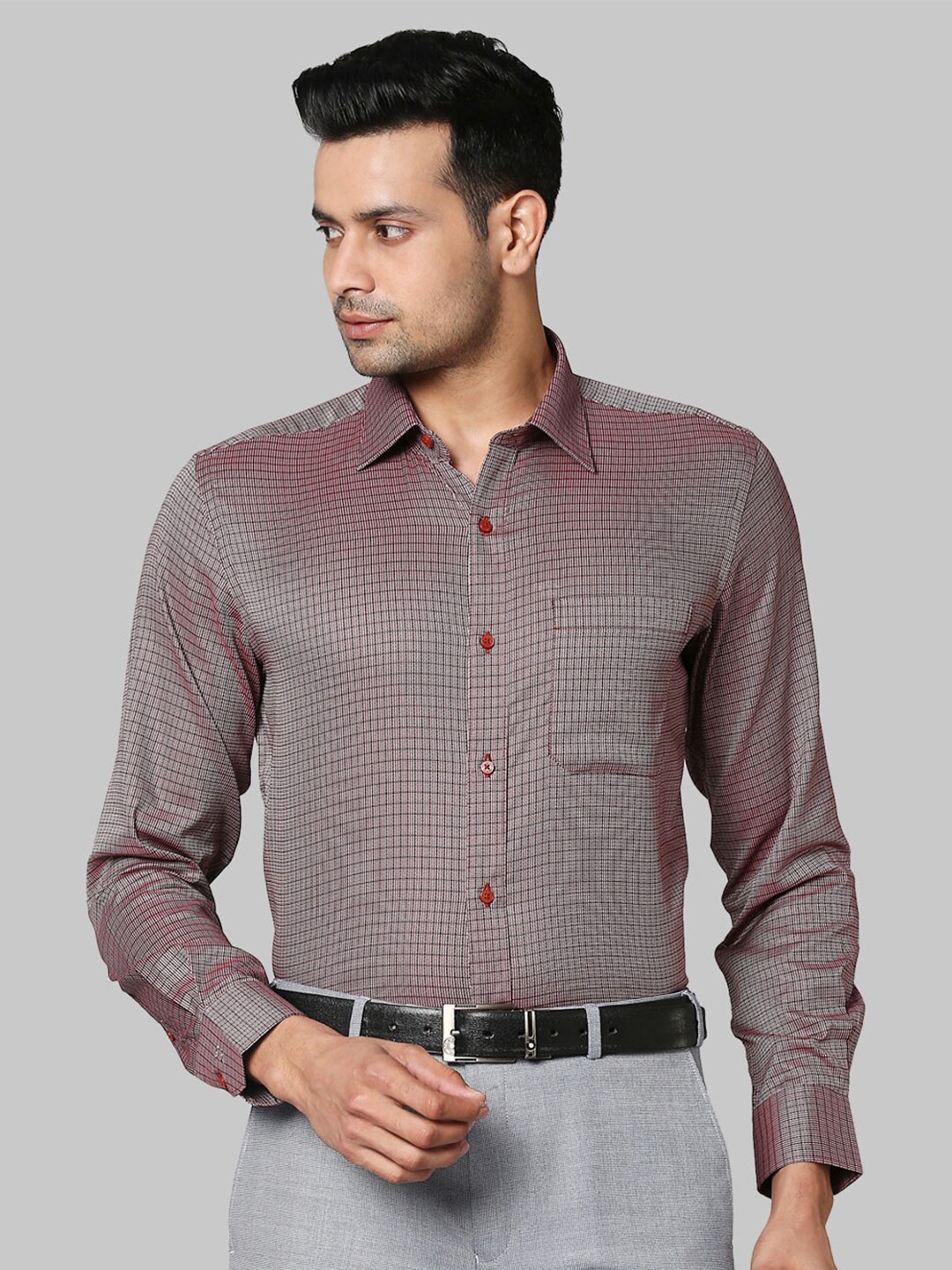 

Raymond Men Micro Checked Cotton Formal Shirt, Grey