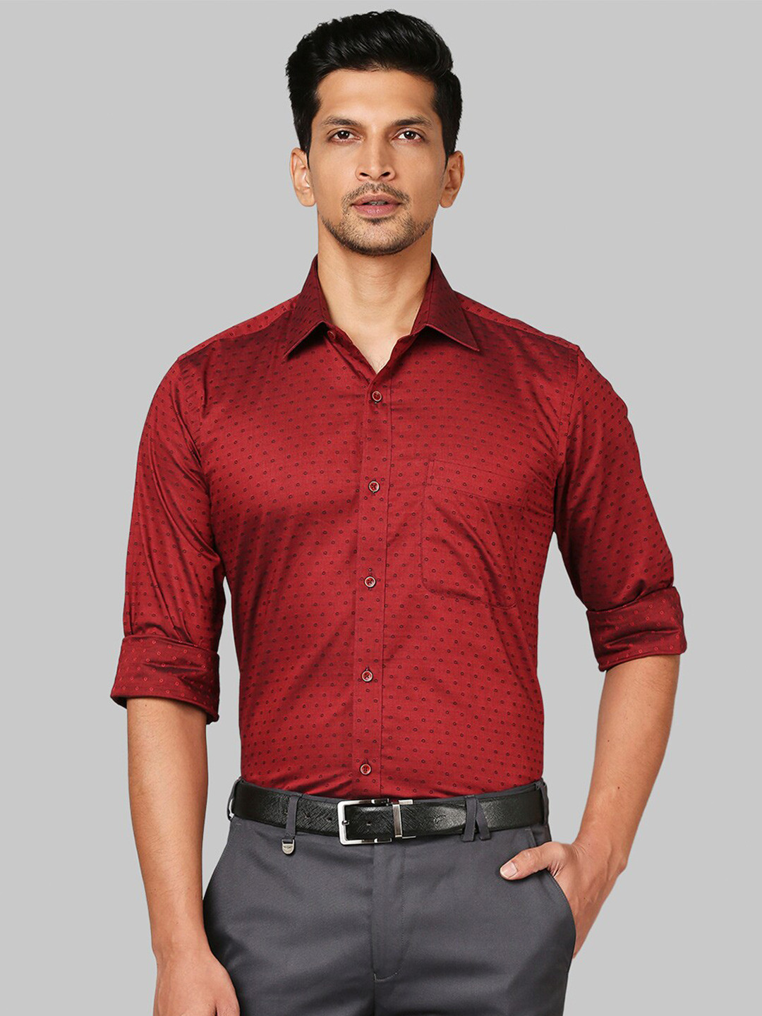 

Raymond Men Printed Cotton Formal Shirt, Red
