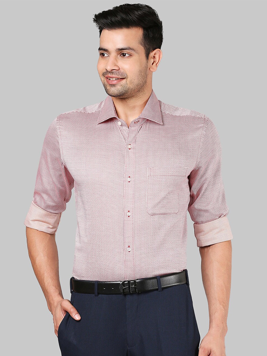

Raymond Men Micro Checks Cotton Formal Shirt, Pink