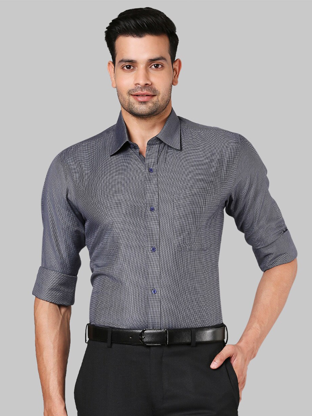 

Raymond Men Grey Micro Checks Cotton Formal Shirt