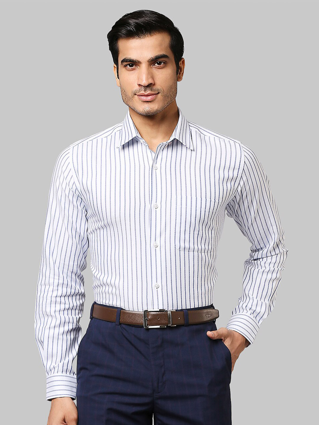 

Raymond Men Striped Cotton Formal Shirt, White