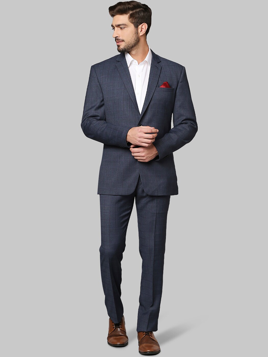 

Raymond Men Grey Checked Slim-fit Single-Breasted Two Piece Formal Suit