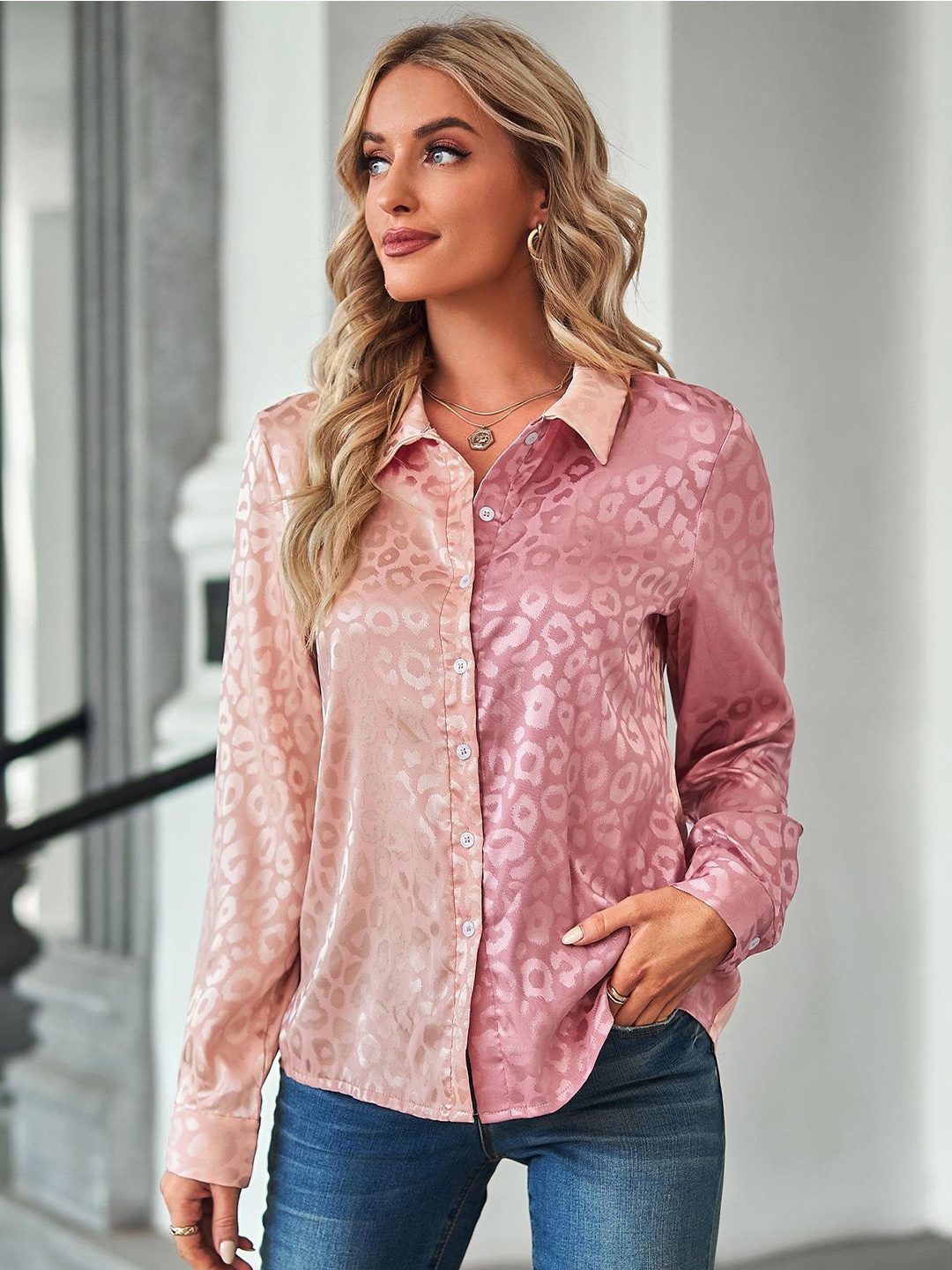 

StyleCast Pink Abstract Print Shirt Style Top