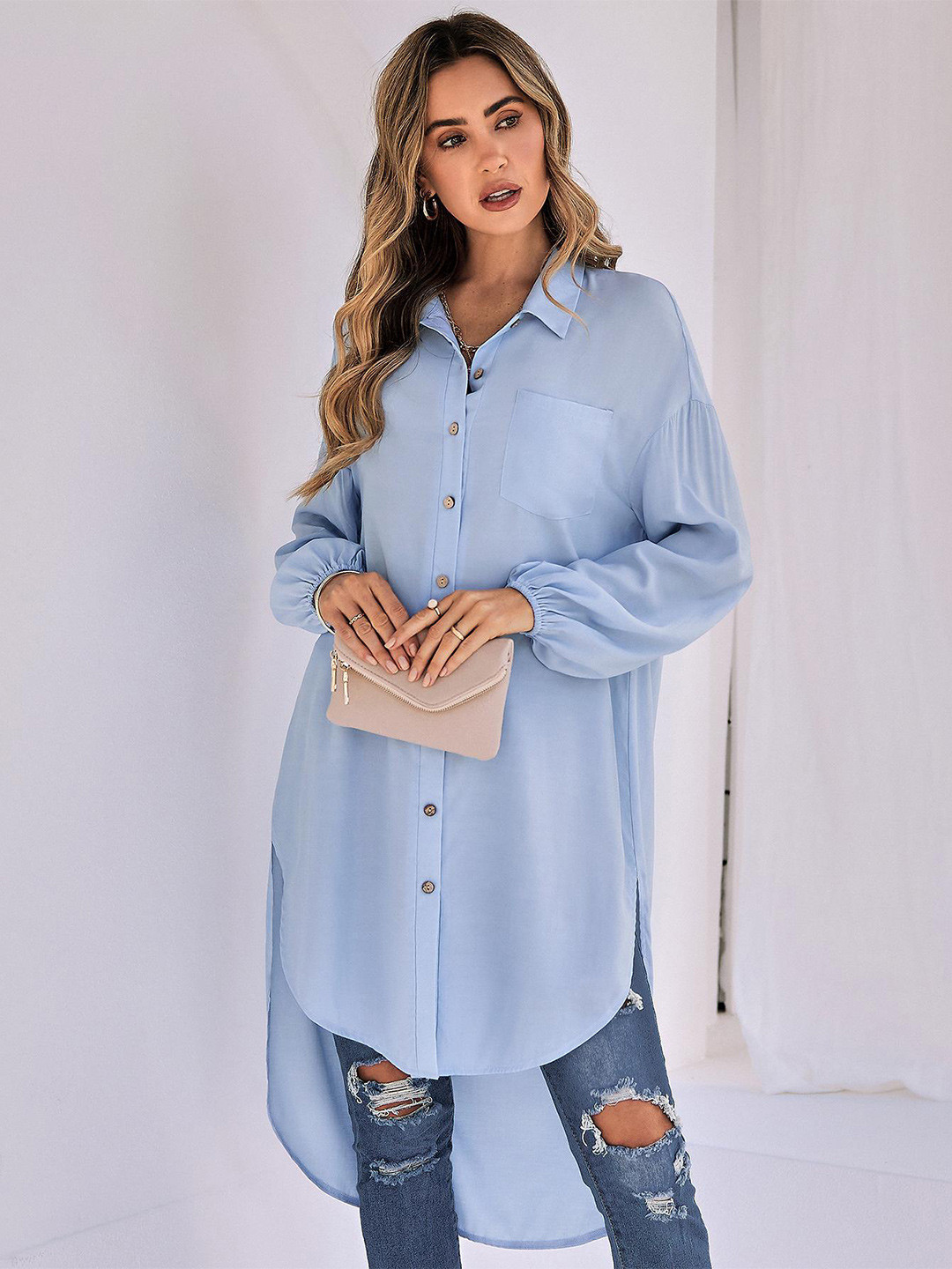 

StyleCast Blue High-Low Shirt Style Top