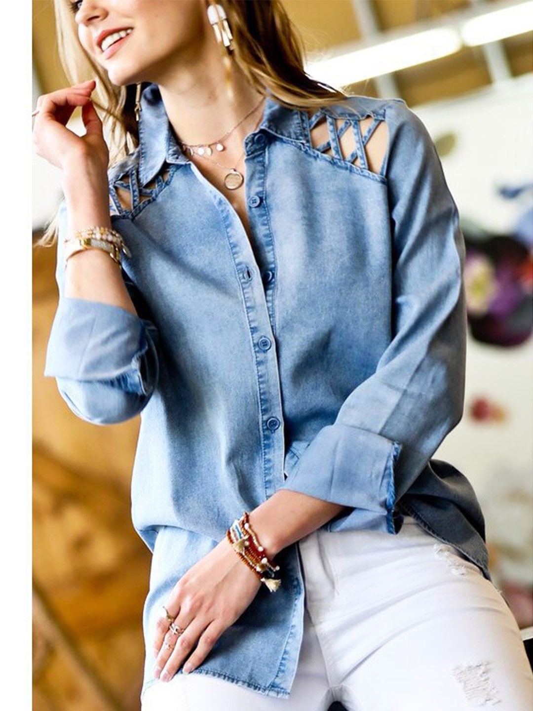 

StyleCast Blue Sheer Shirt Style Top