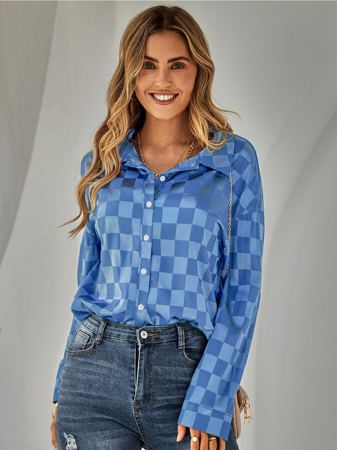 

StyleCast Blue Checked Shirt Style Top