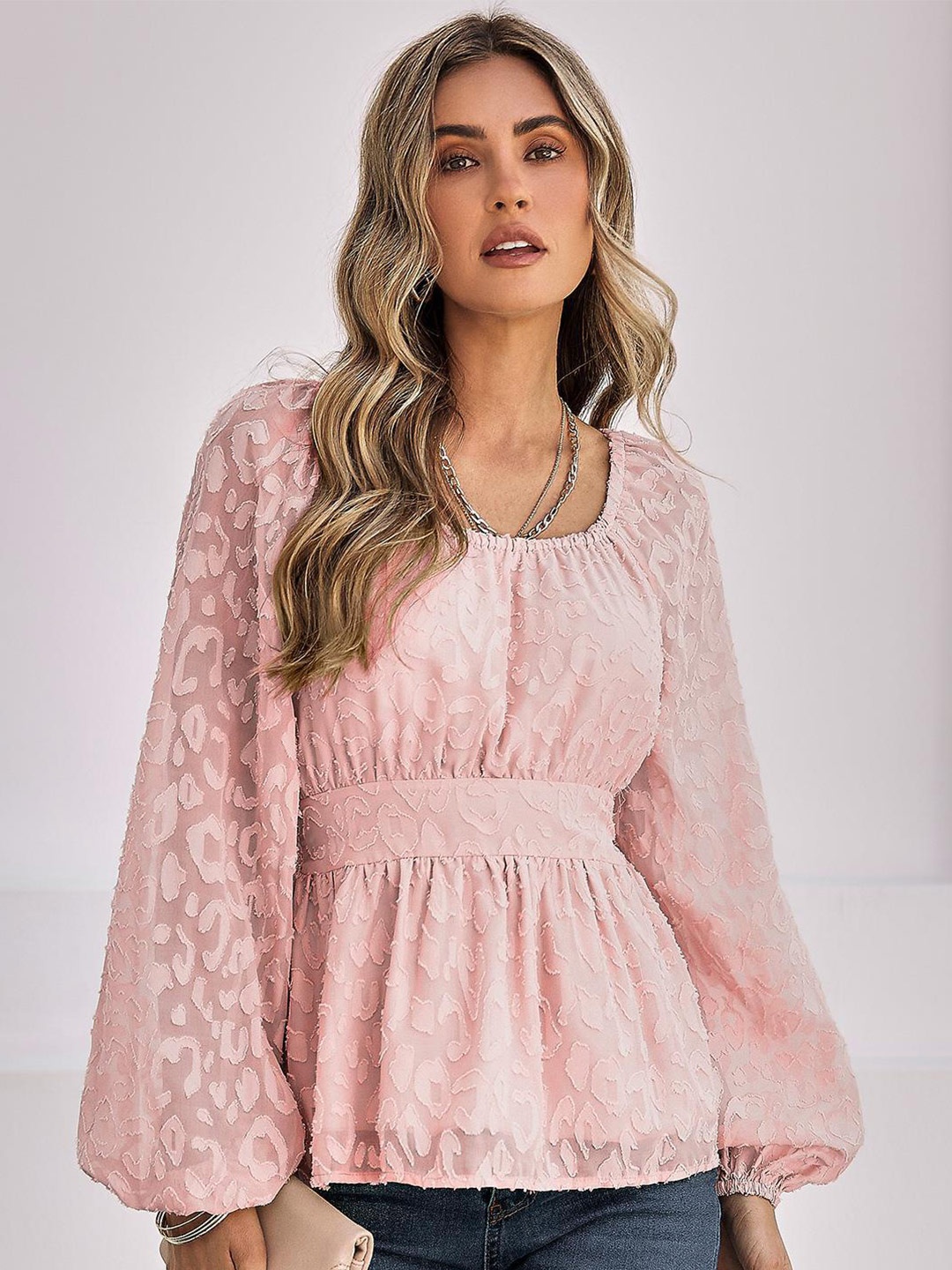 

StyleCast Pink Self Design Peplum Tops