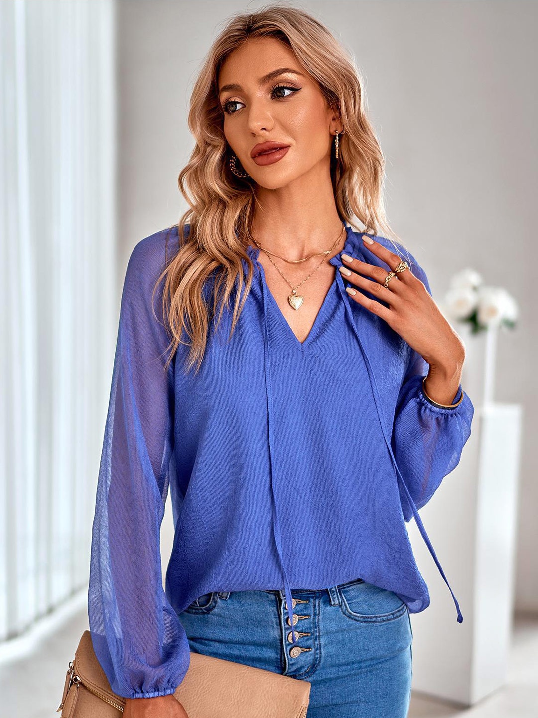 

StyleCast Blue Tie-Up Neck Top