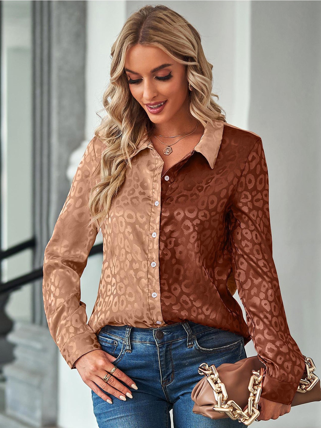 

StyleCast Brown Print Shirt Style Top