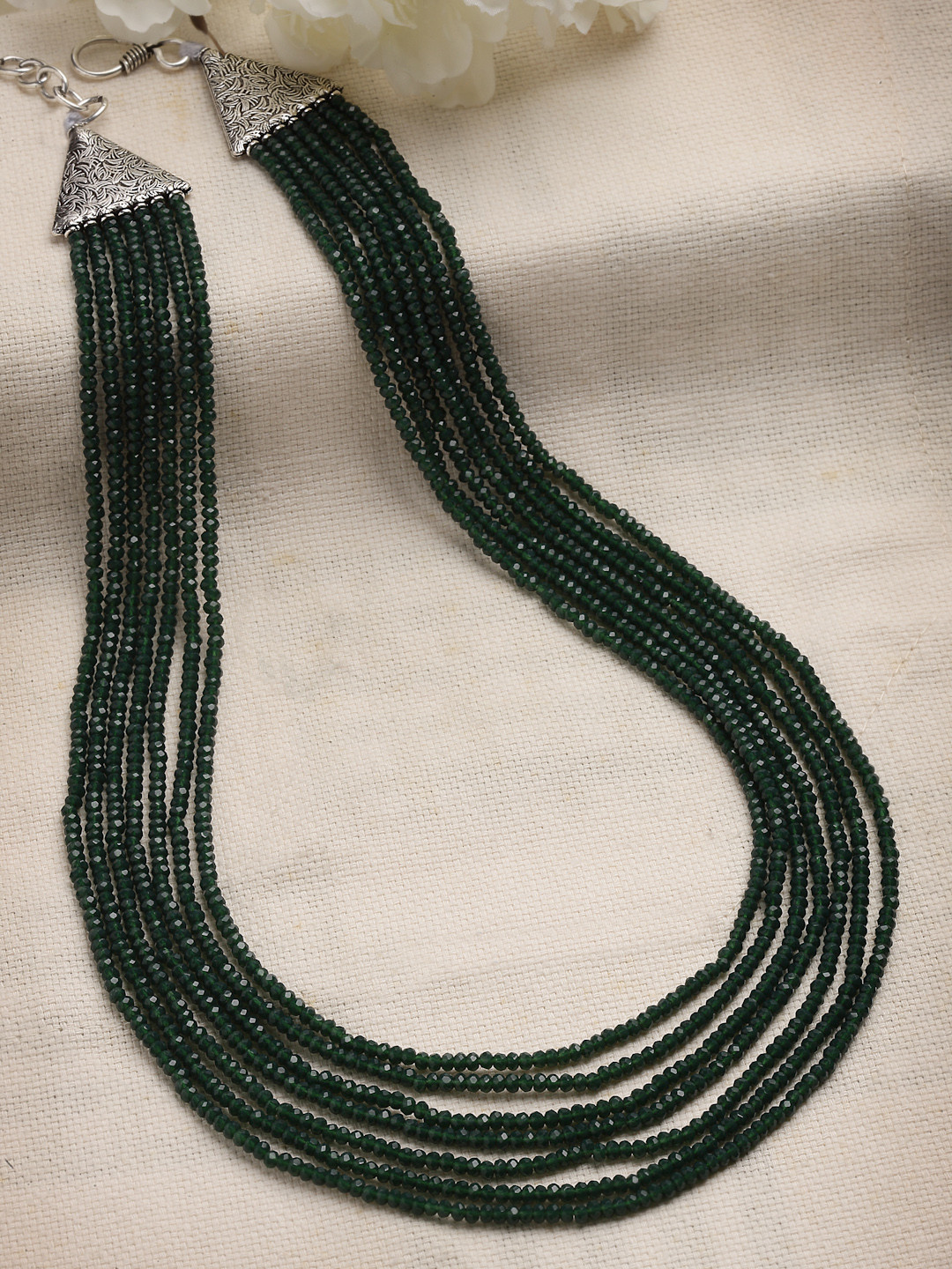 

PANASH Green & Silver-Toned German Silver Silver-Plated Oxidised Necklace