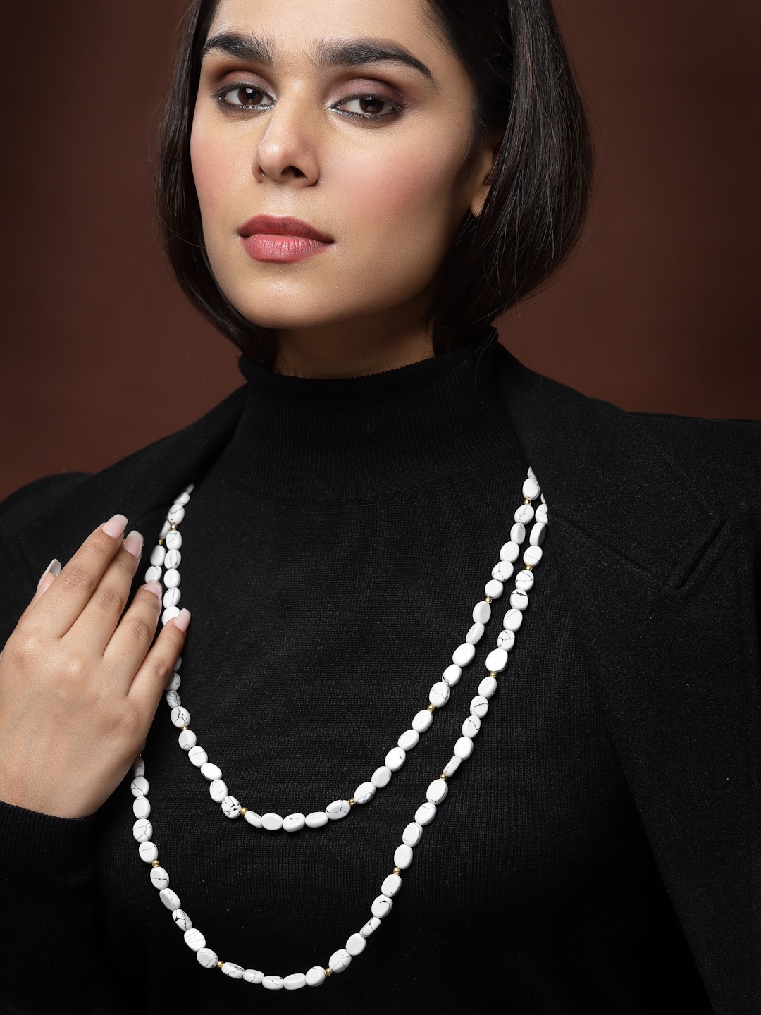 

PANASH White & Gold-Toned Layered Necklace
