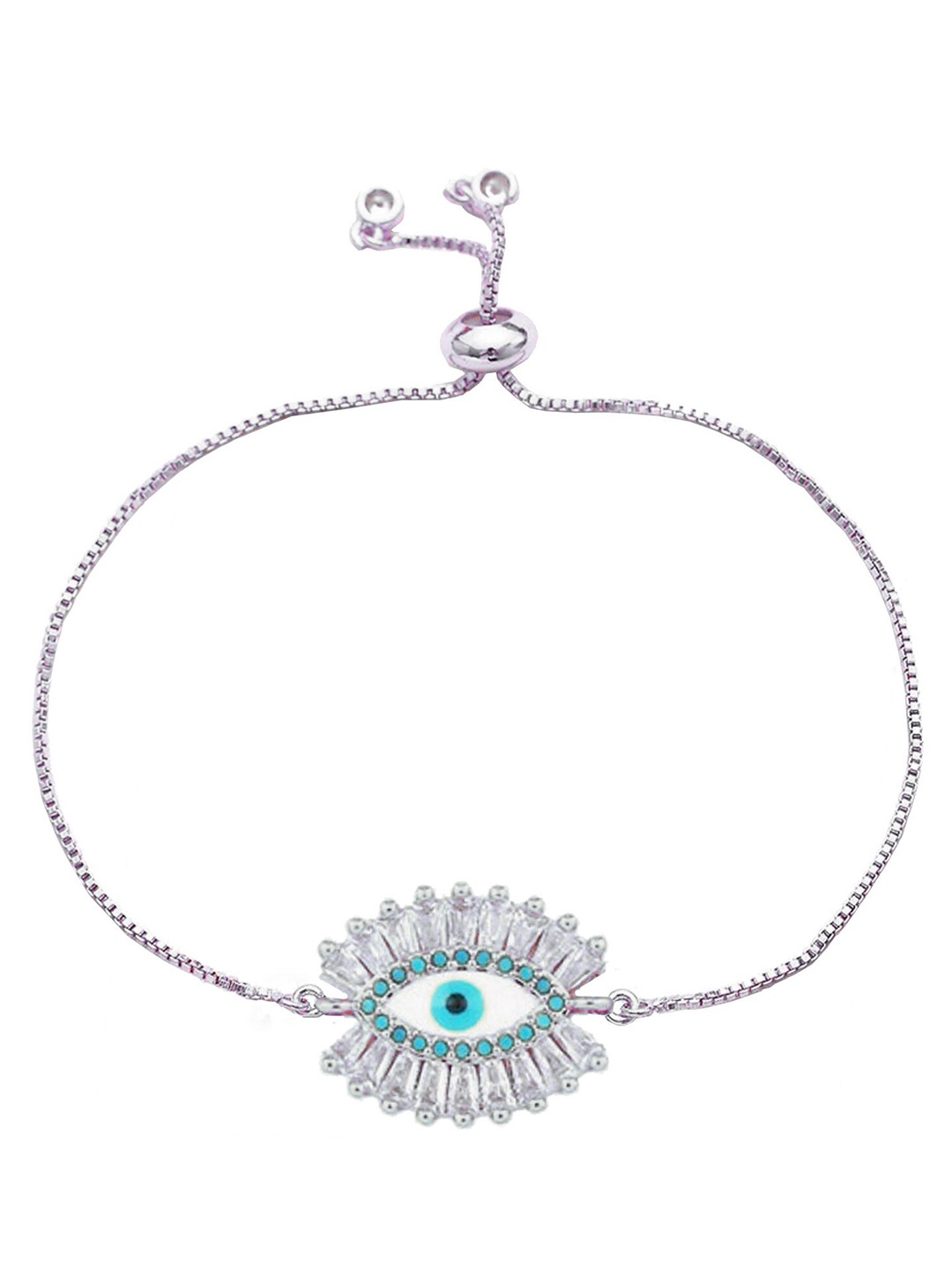 

ZIVOM Women Silver-Toned & White Brass Cubic Zirconia Antique Silver-Plated Link Bracelet