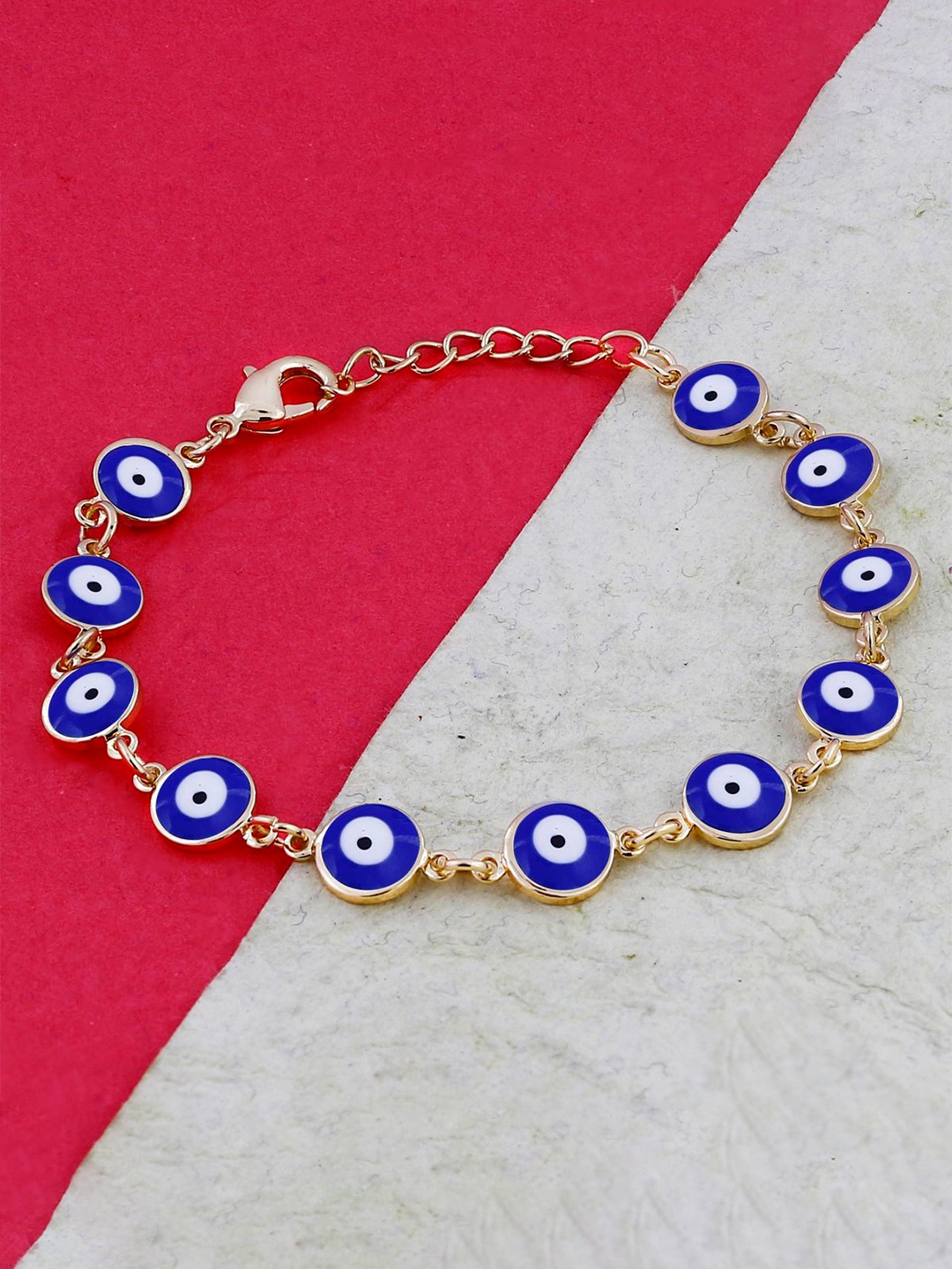 

ZIVOM Women Gold-Toned & Blue Brass Enamelled Gold-Plated Link Bracelet