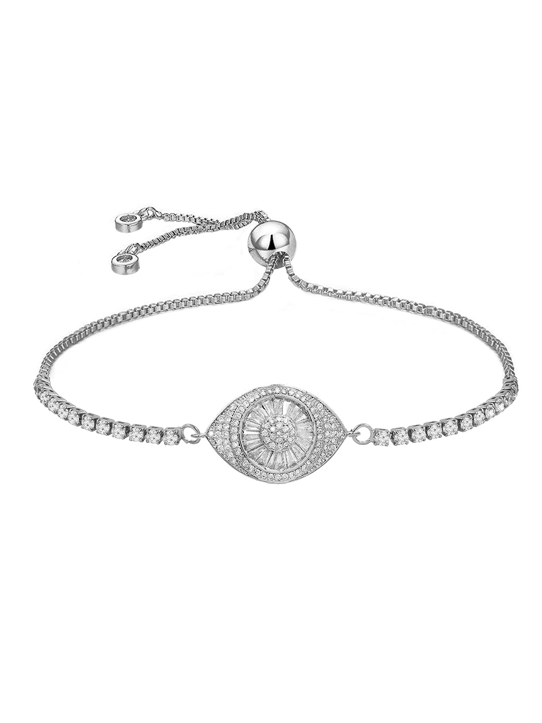 

ZIVOM Women Silver-Toned & White Brass Cubic Zirconia Antique Silver-Plated Link Bracelet