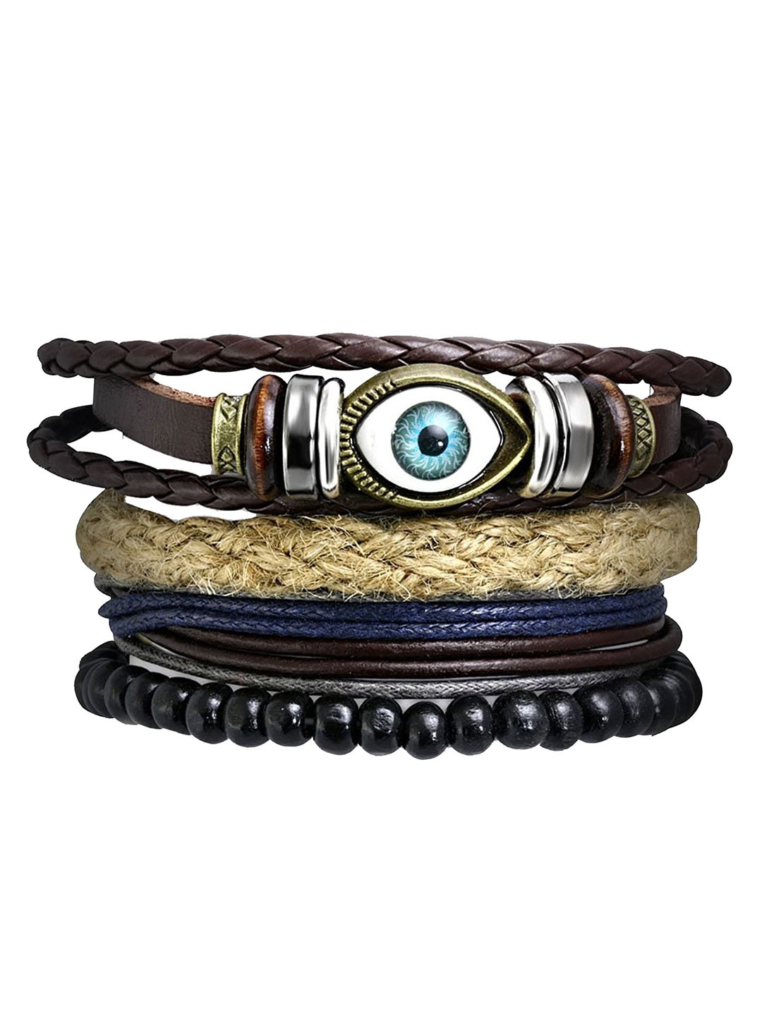 

ZIVOM Men Blue & Black Pack Of 4 Leather Charm Bracelet