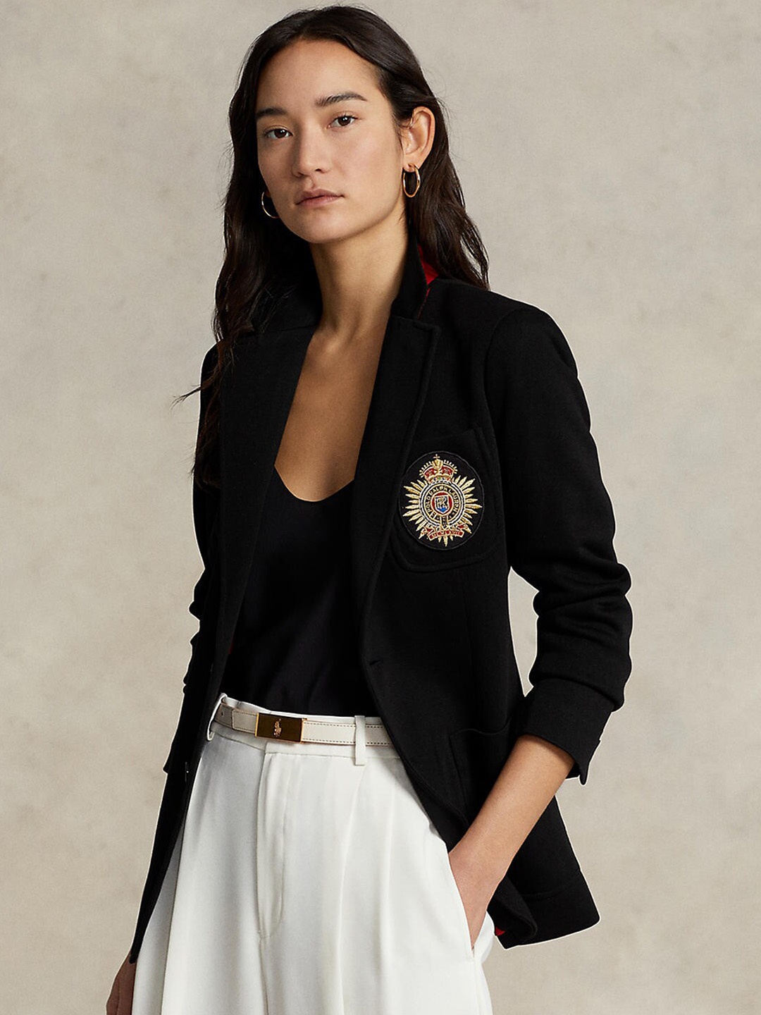 

Polo Ralph Lauren Women Black Logo Crest Single Breasted Double Knit Blazers