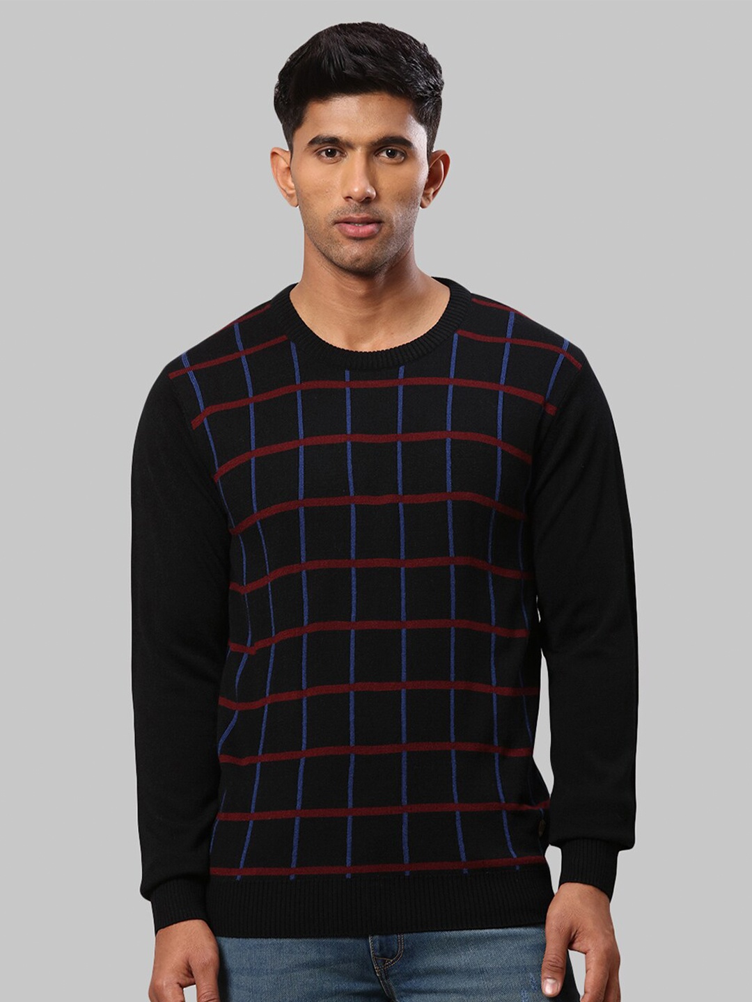 

Raymond Men Black & Maroon Checked Pullover