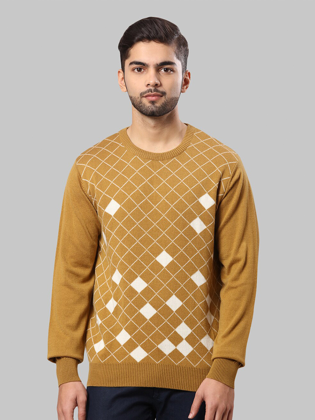 

Raymond Men Checked Sweater, Yellow