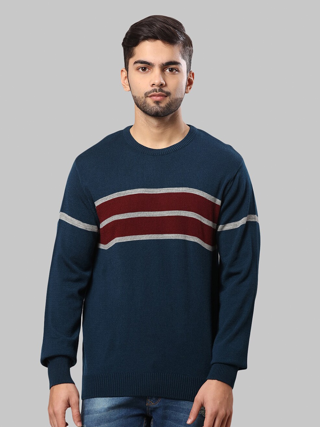 

Raymond Men Blue & Red Striped Pullover