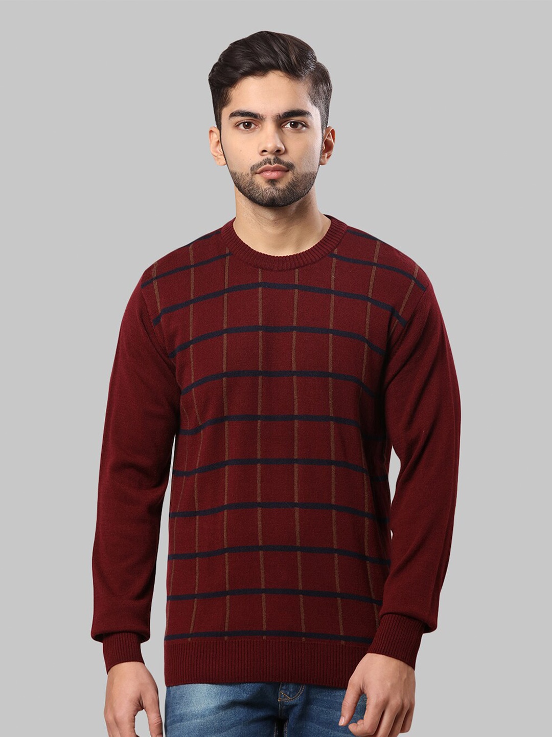 

Raymond Men Maroon & Blue Checked Pullover