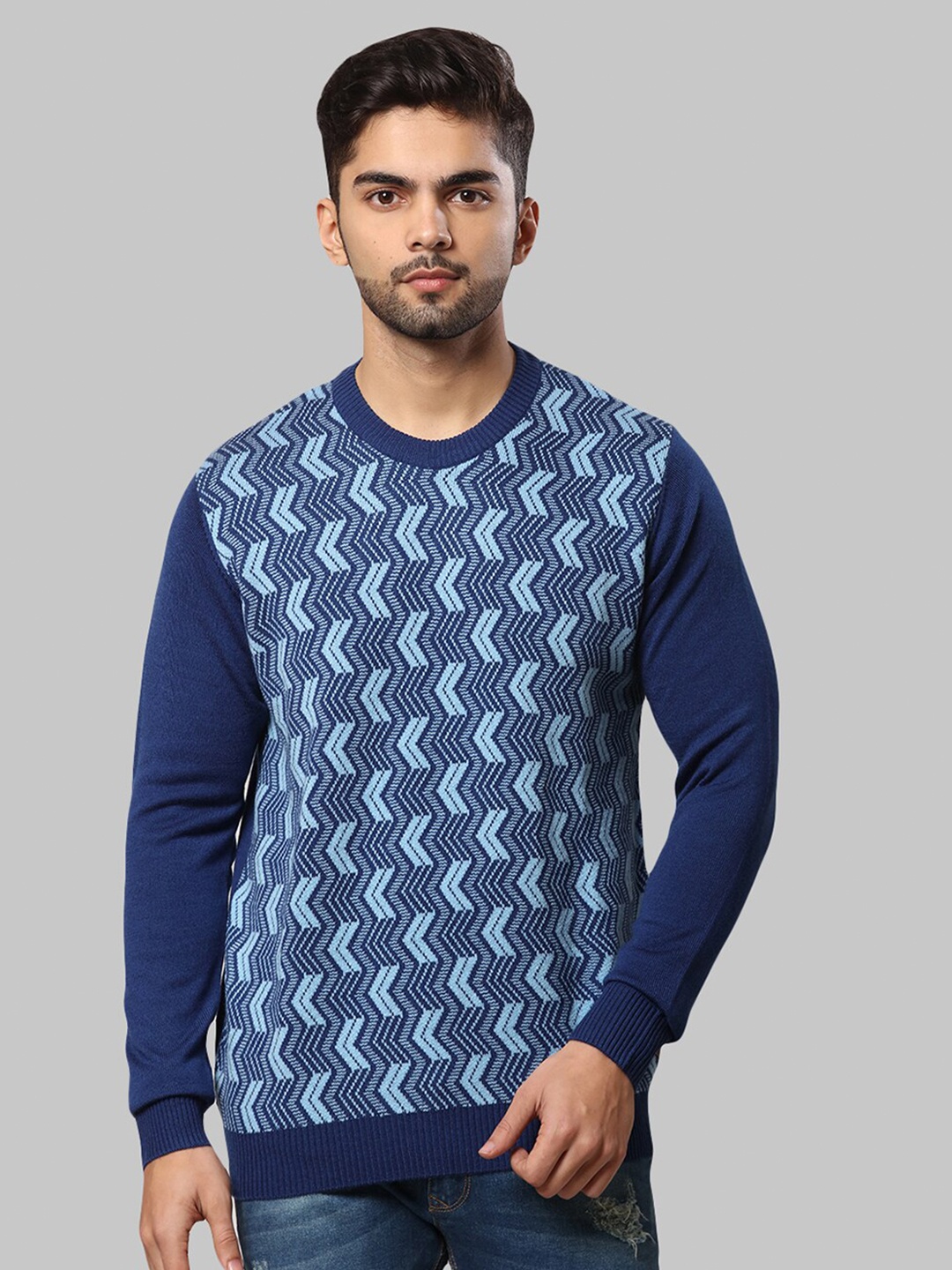 

Raymond Men Blue Printed Pullover