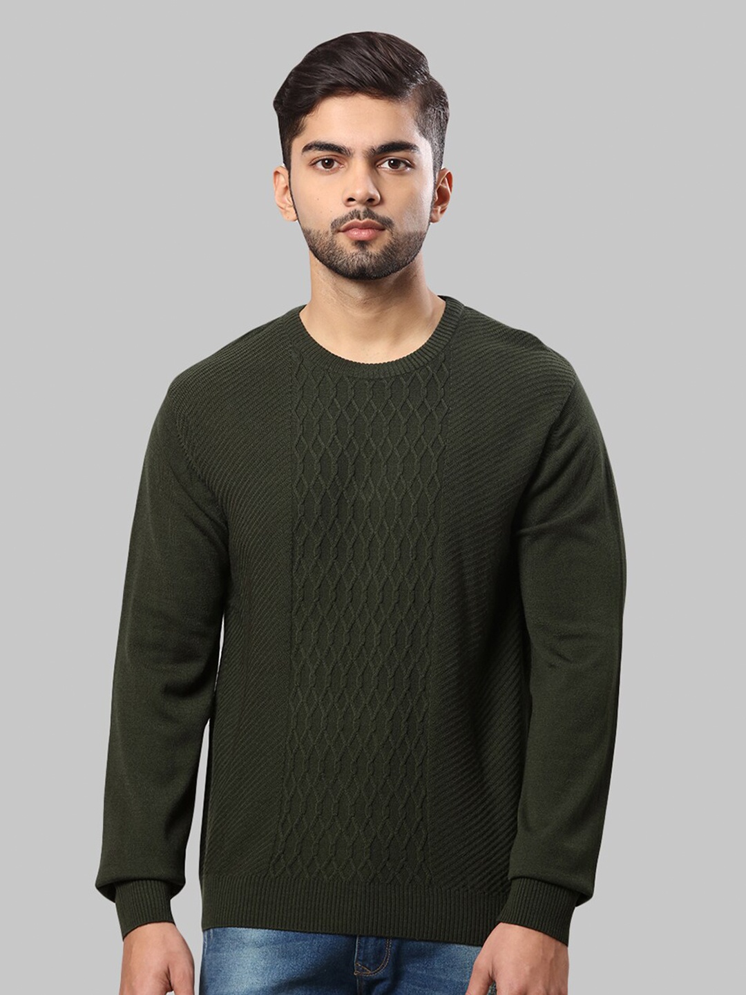 

Raymond Men Green Cable Knit Pullover