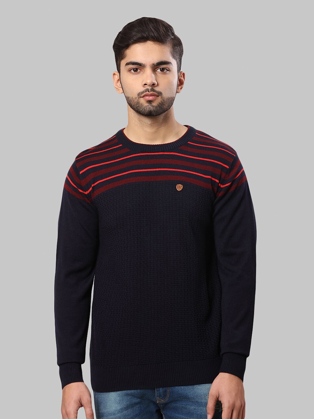 

Raymond Men Blue & Orange Striped Pullover