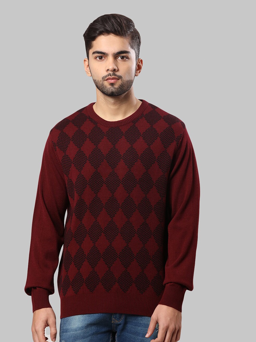 

Raymond Men Maroon & Black Checked Pullover