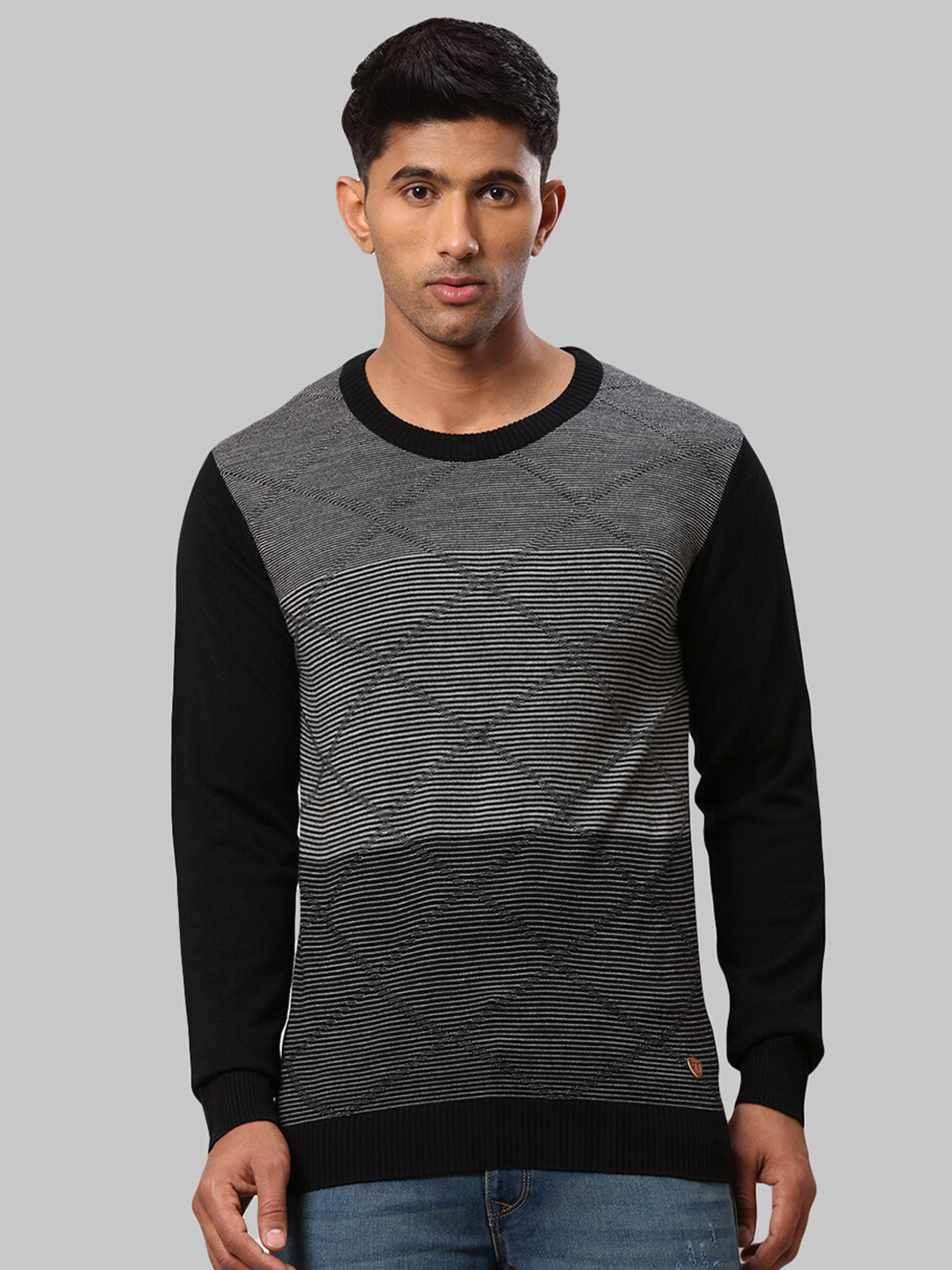 

Raymond Men Black & Grey Striped Striped Pullover