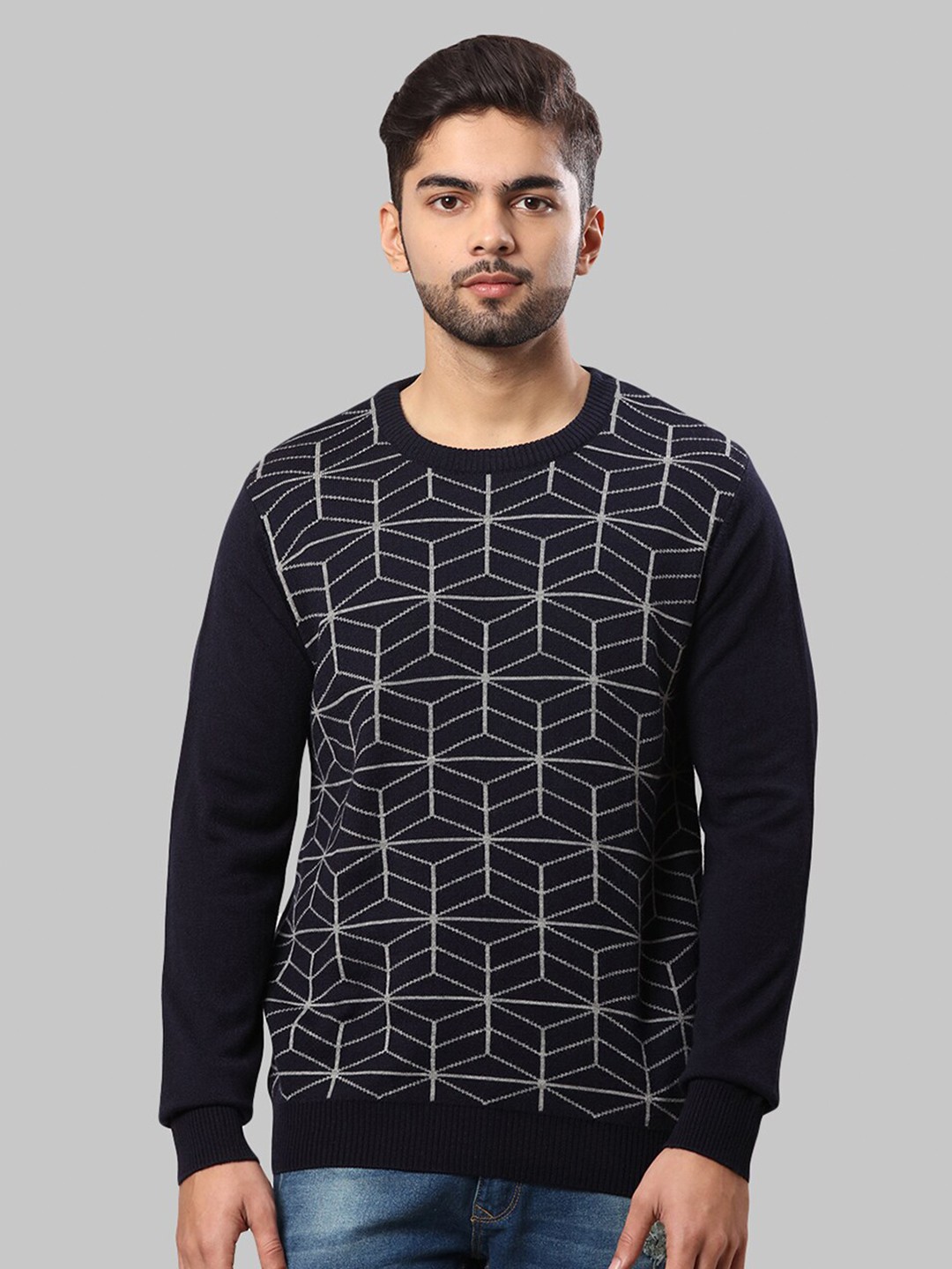 

Raymond Men Blue & Grey Printed Pullover