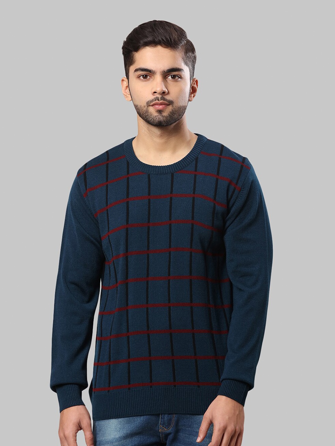 

Raymond Men Checked Pullover, Navy blue