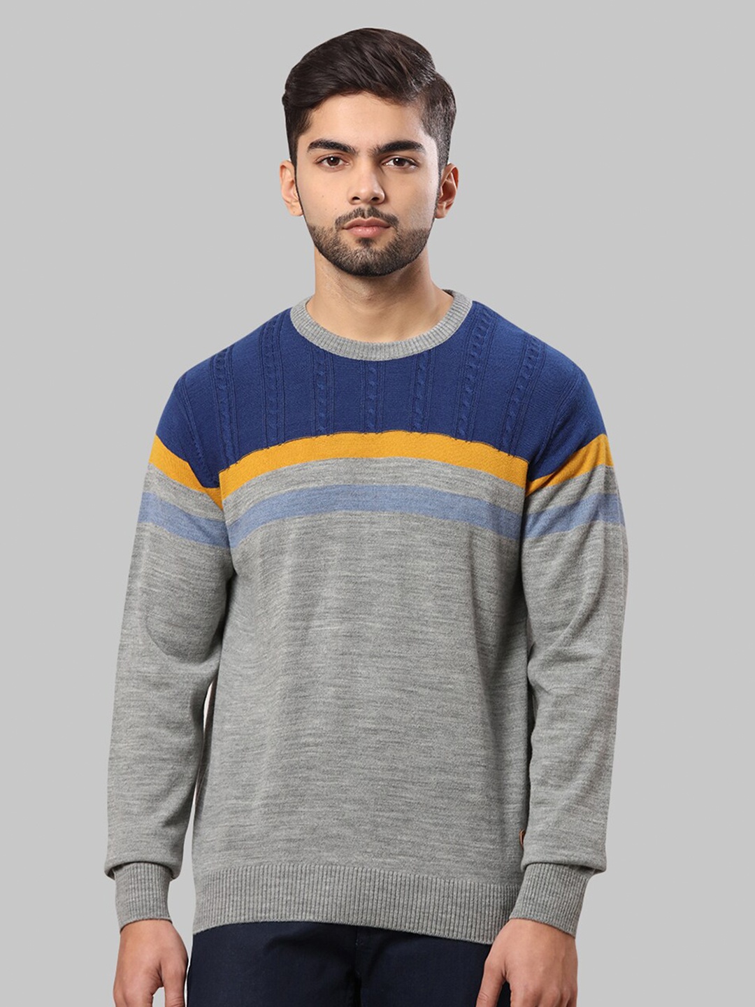 

Raymond Men Grey & Blue Pullover