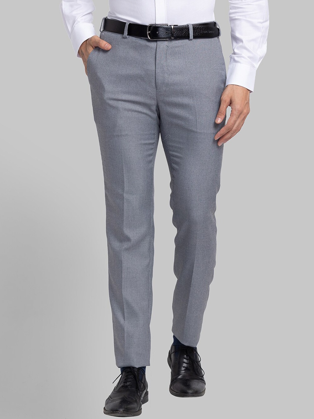 

Raymond Men Textured Slim Fit Formal Trousers, Grey