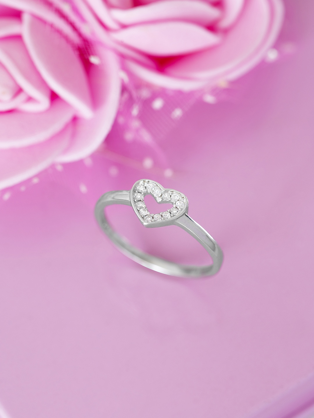 

Zavya Women 92.5 Silver Rhodium Plated Stone Studded Ring with Heart Detail
