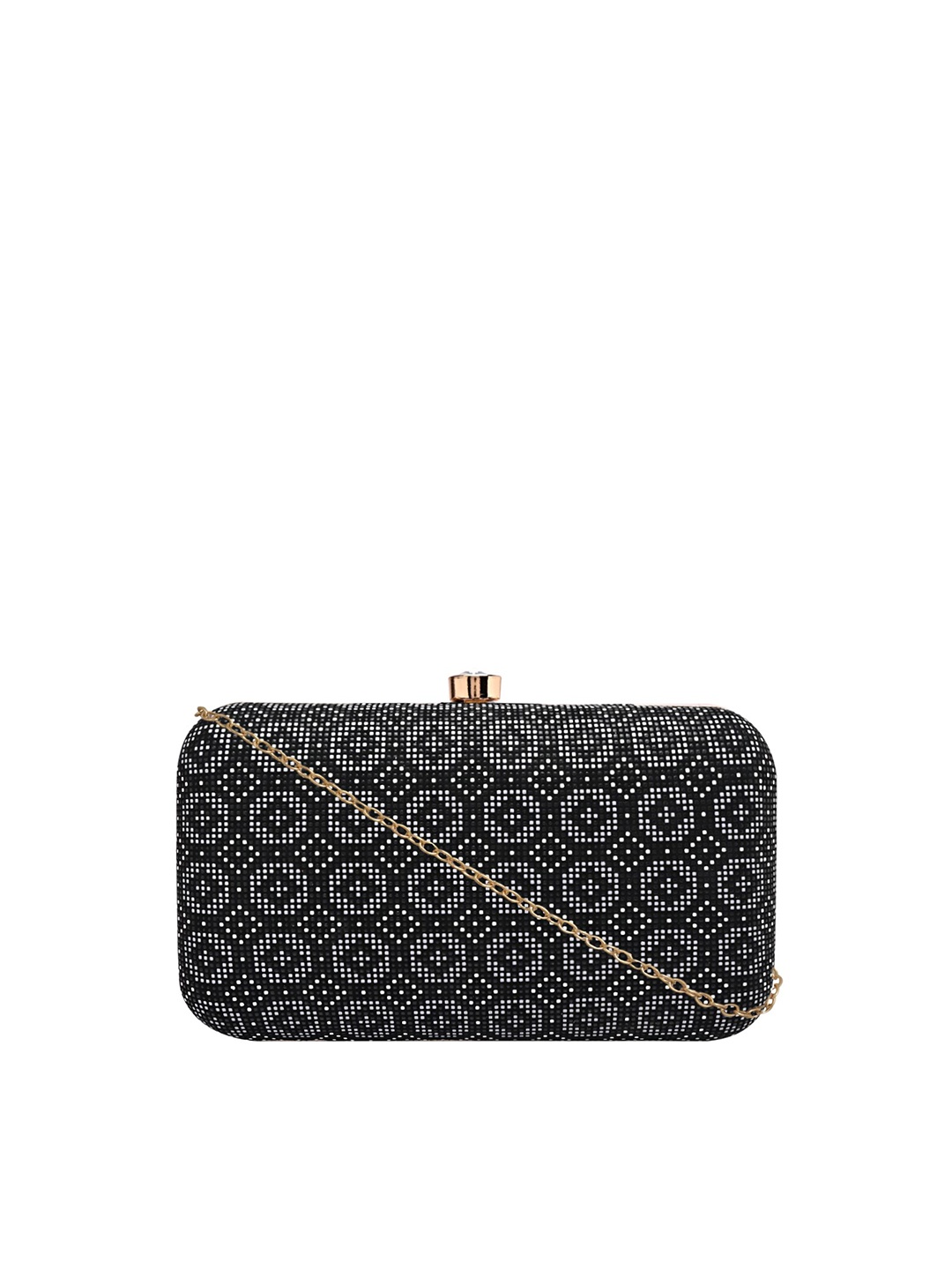 

HORRA Women Black & Silver-Toned Embellished Box Clutch
