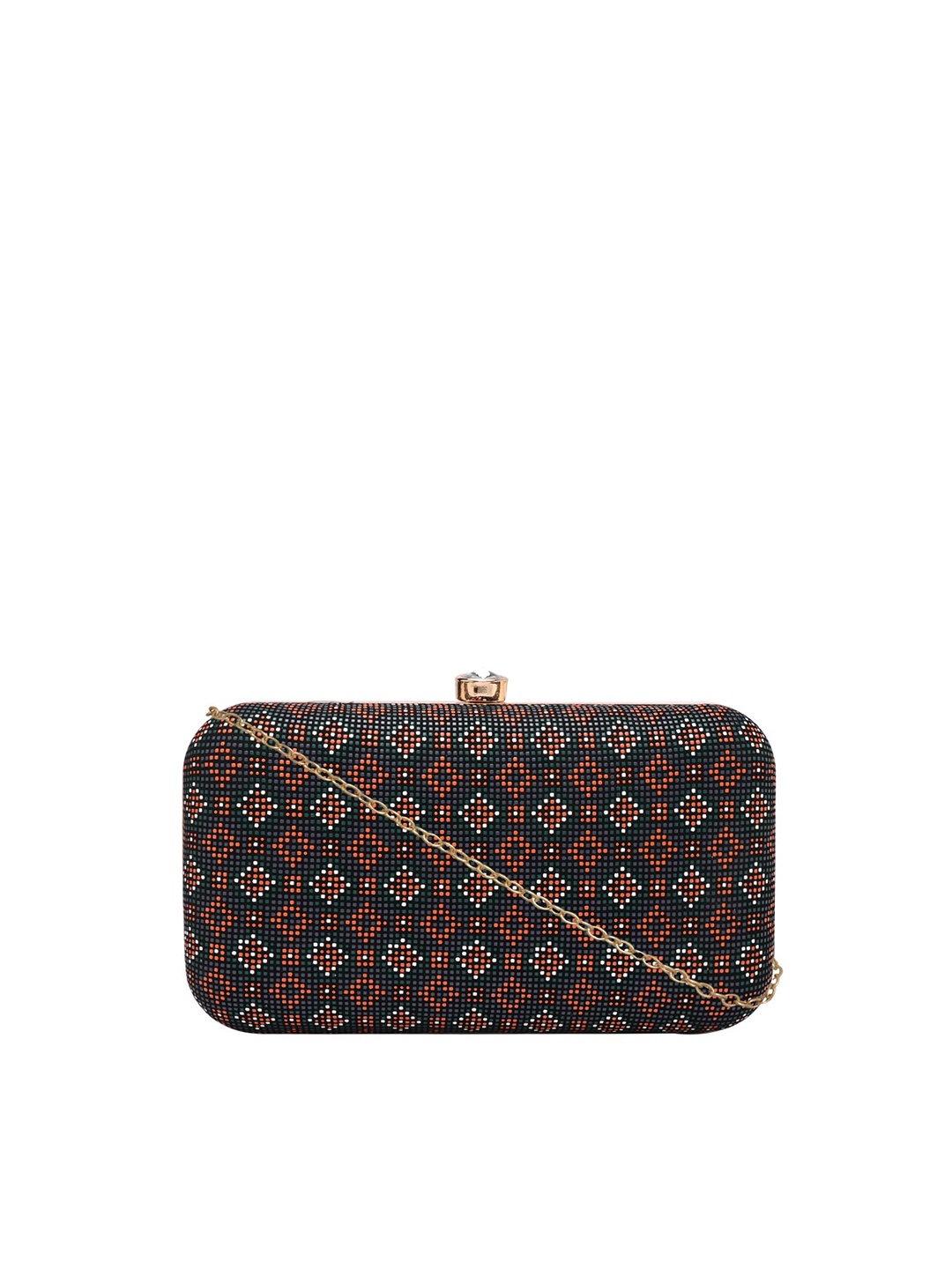 

HORRA Women Black & Orange Textured Box Clutch