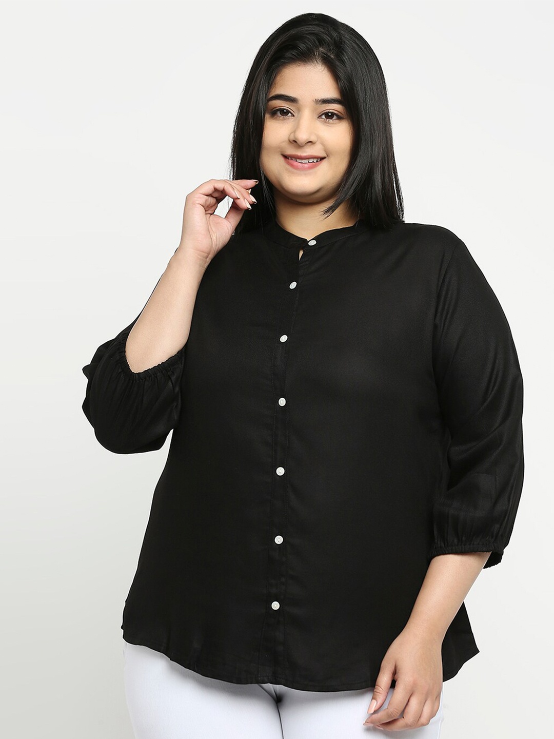 

Style Quotient Women Black Solid Plus Size Formal Shirt